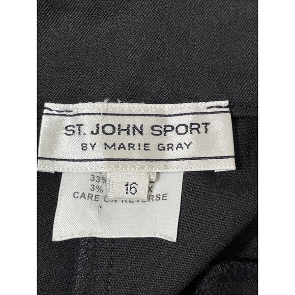St John Sport Marie Gray Pants Womens‎ Size 16 Black Wide Leg Gold Hardware - Picture 9 of 16